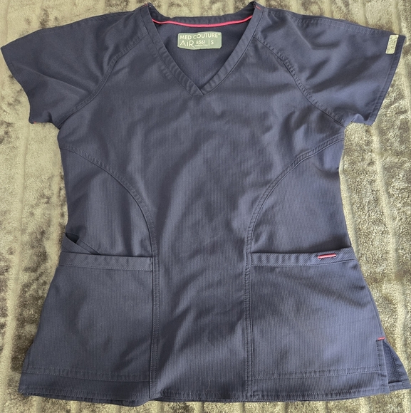 Med Couture Navy Blue Scrub Top - Picture 1 of 4